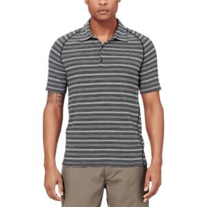 ICEBREAKER Polo Shirt Men’s M Sphere Cool Lite Black Striped Merino Wool
